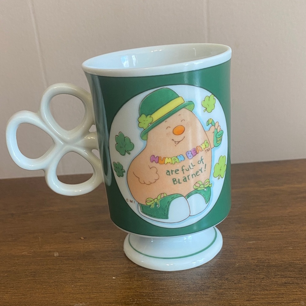 1982 Human Beans are full of Blarney! Green Mug with Shamrock Handle